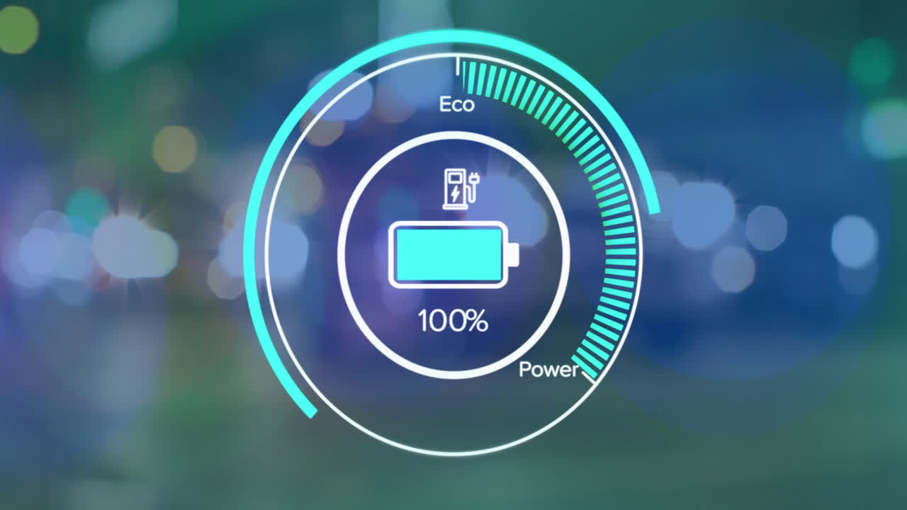 도시를 가로지르는 전기 자동차 속도계 데이터 처리 애니메이션