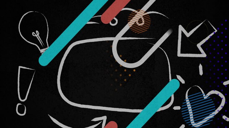 Digital animation of colorful abstract shapes and multiple icons against black background