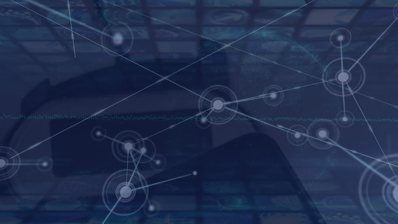 animación de la red de conexiones y el globo sobre el auricular vr