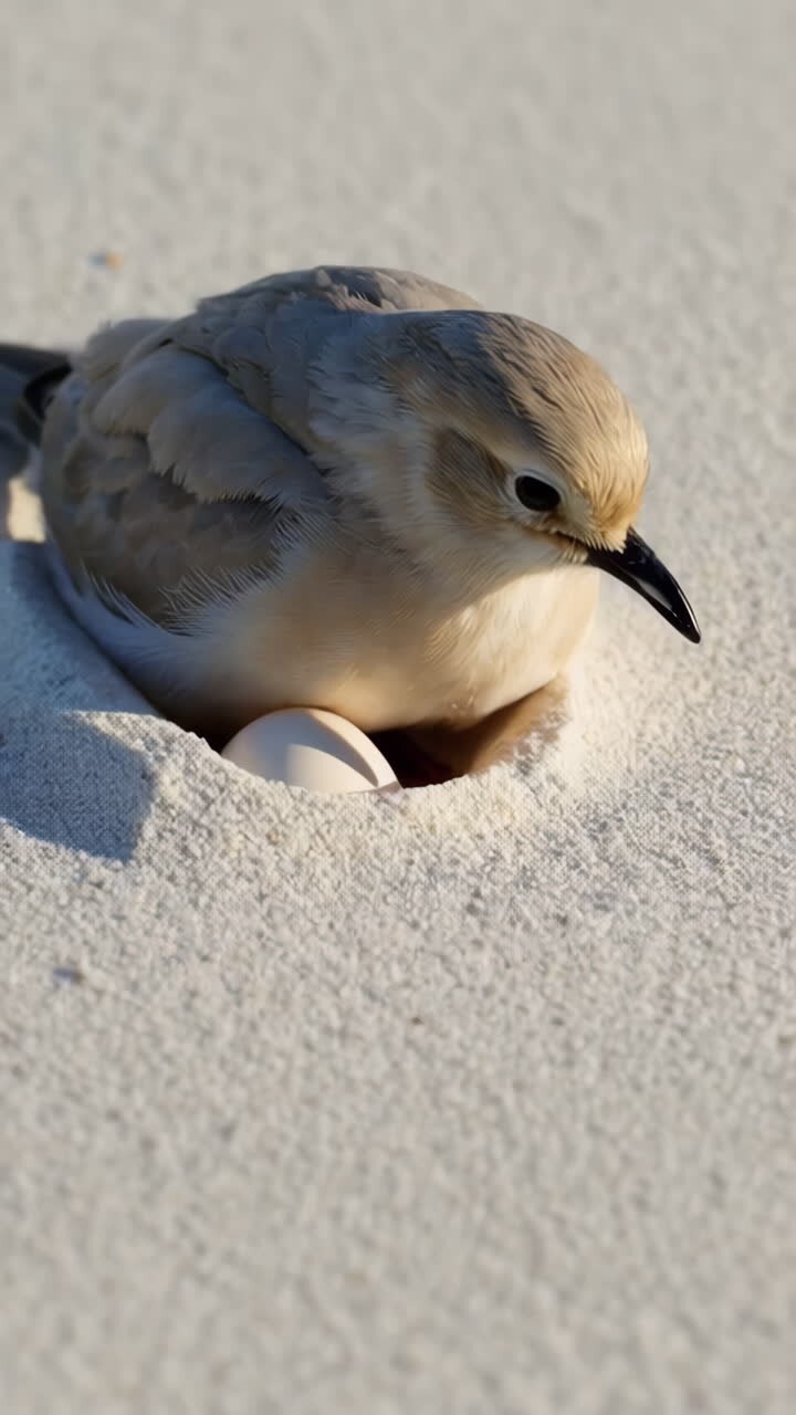 Bird Nesting on a Beach with an Egg