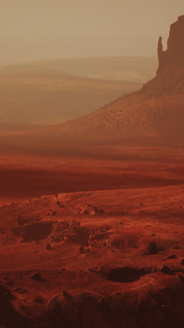 Un paesaggio marziano desolato con un canyon roccioso e dalle sfumature rosse