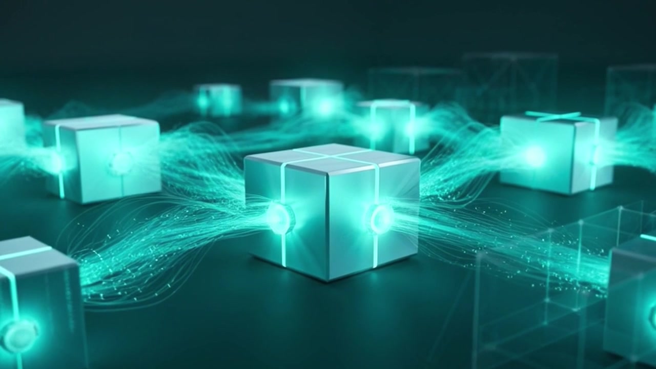 Digitale datakuber forbundet af et glødende fiberoptisk netværk
