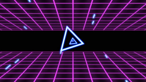 futuristic diagonal grid 3d representation of purple and blue lines on a black background