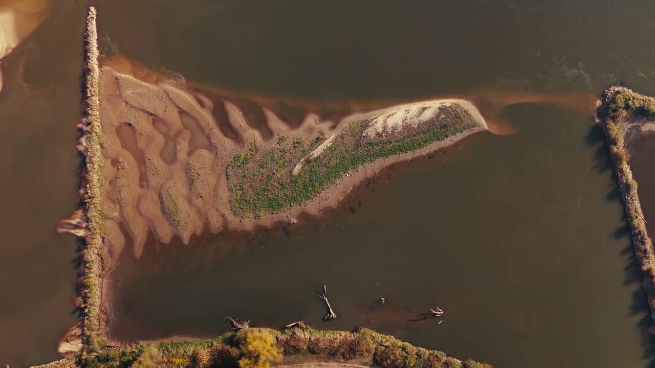 Aerial View of a Sandbar in a River