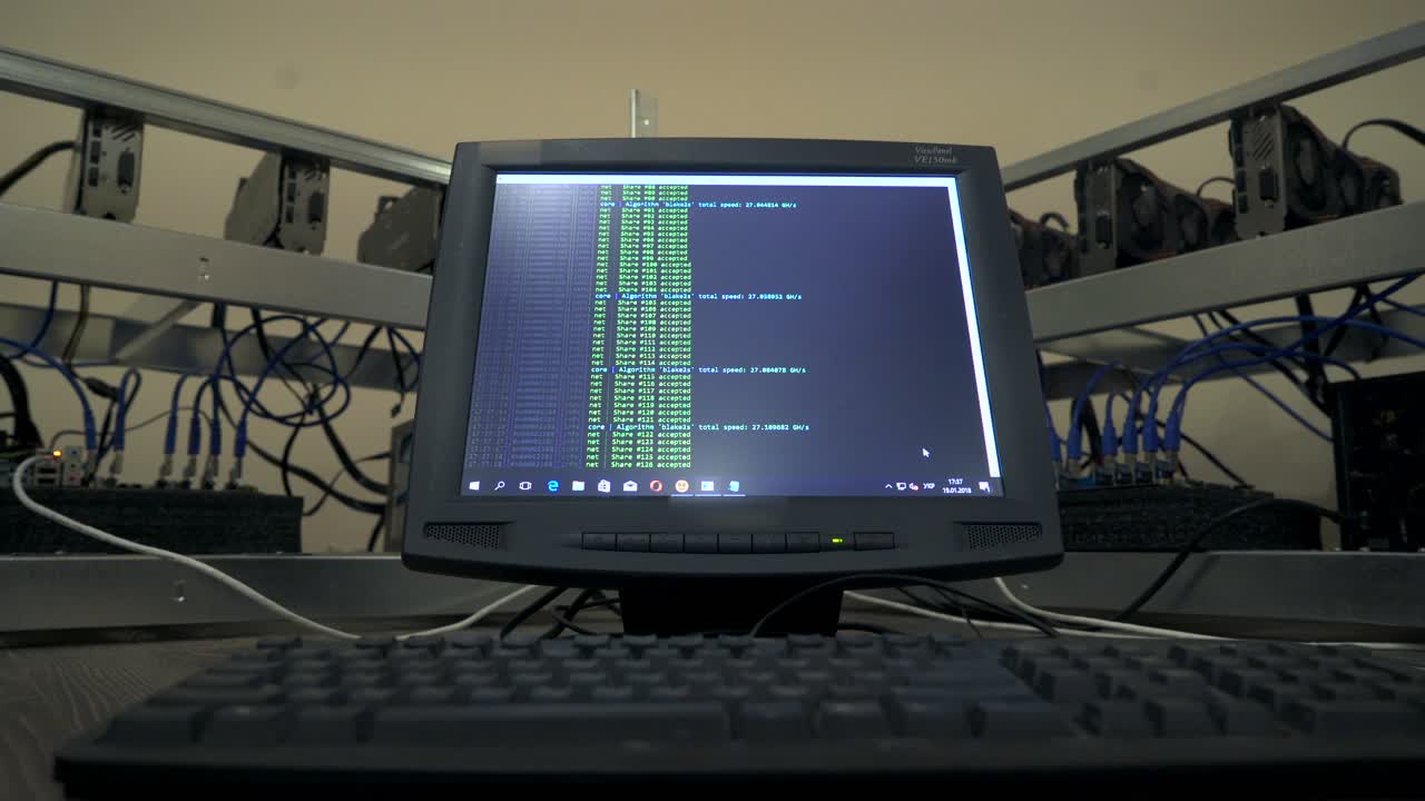 Crypto currency. Farm with video cards. Bitcoin.