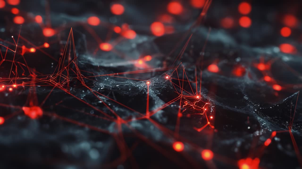 Exploring the Interconnectedness of Neural Networks through Vibrant Red and Black Visualizations of Data Points and Connections in a Digital Landscape