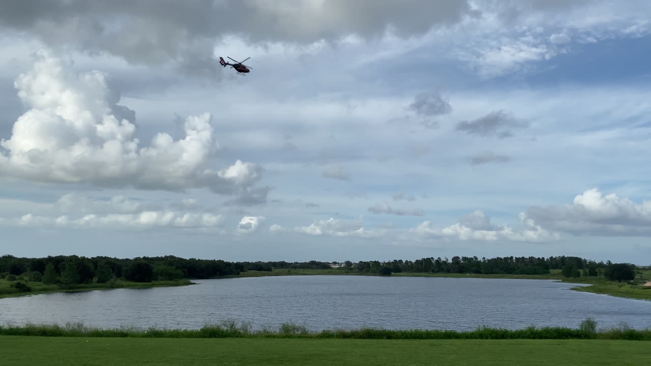 Helicopter over lake in Orlando FL