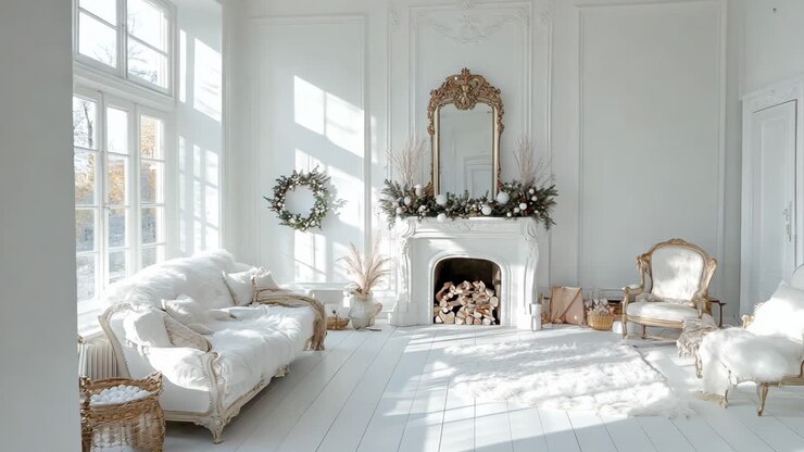 Elegante salotto bianco di Natale