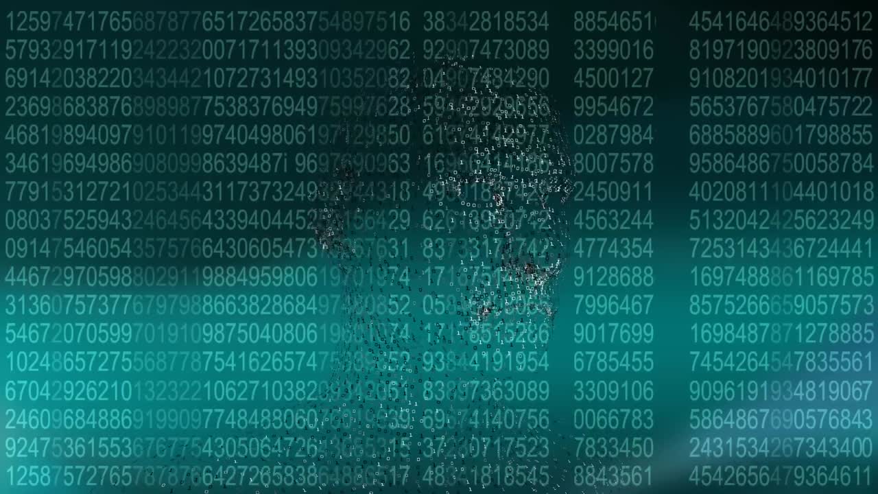 animación del procesamiento de datos sobre el giro digital de la cabeza humana