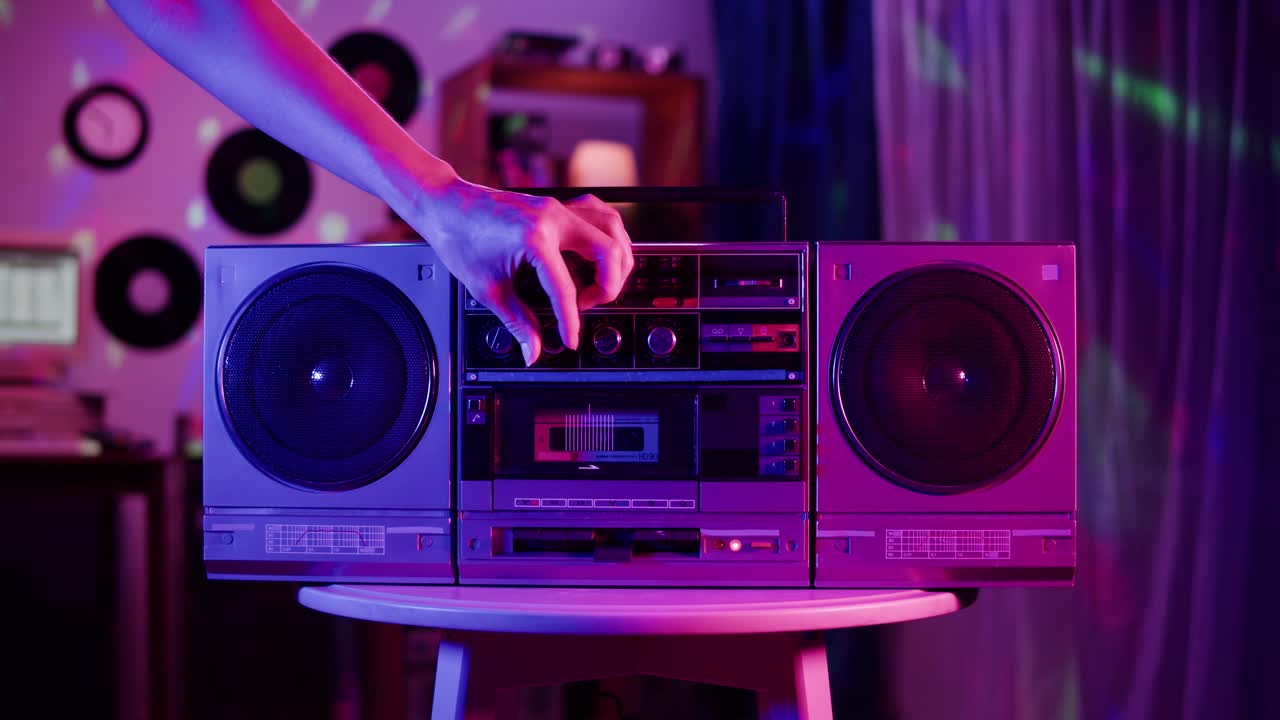 Retro Boombox with Neon Lights