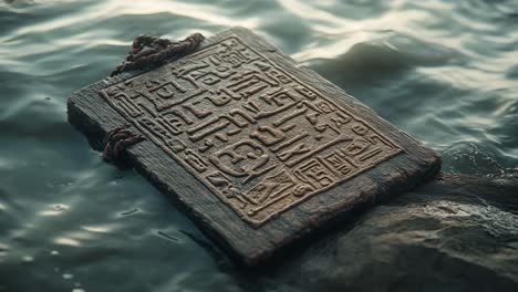 ancient engraved tablet in water