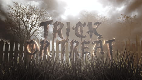 trick or treat in mystery forest and dark sky