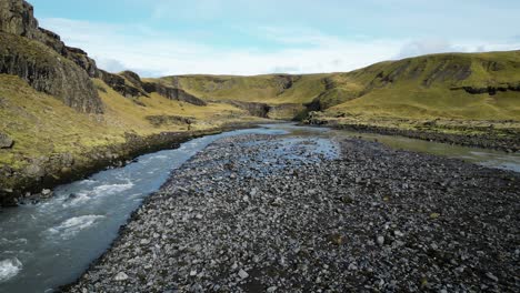 Laugavegur-River-Trail-near-Fjaorargljufur-in-Southeast-Iceland,-Aerial-Drone-Landscape