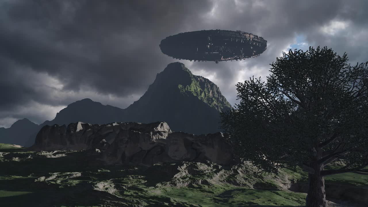 UFO sighting in mountainous landscape