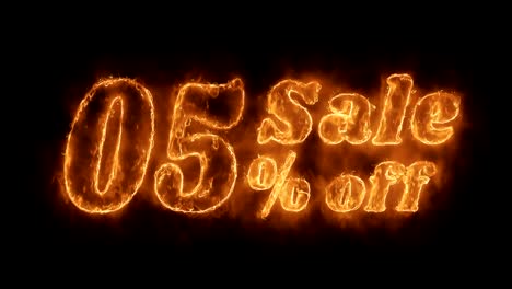 sale 05% percent off  word hot animated burning realistic fire flame loop.