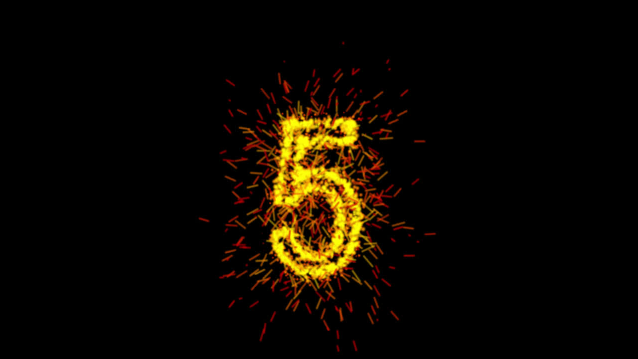 Yellow particle number five animation on transparent background