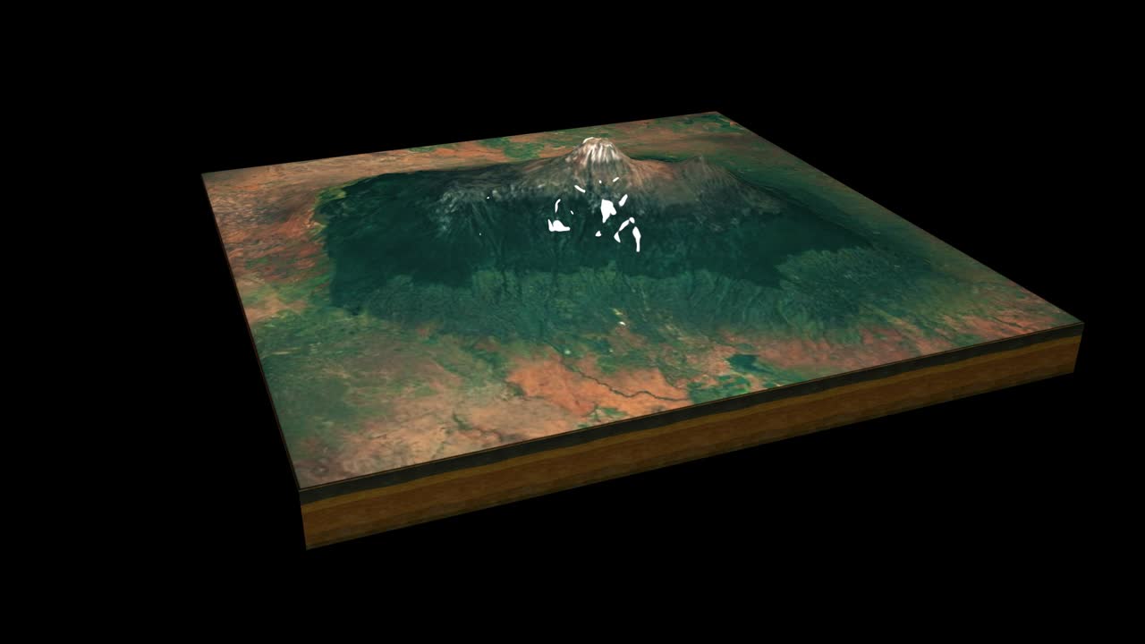 킬리만자로 산의 지형 3d 렌더링 360도 루프 애니메이션