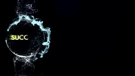 success word in particles animation, with fireworks, rendering, background, loop