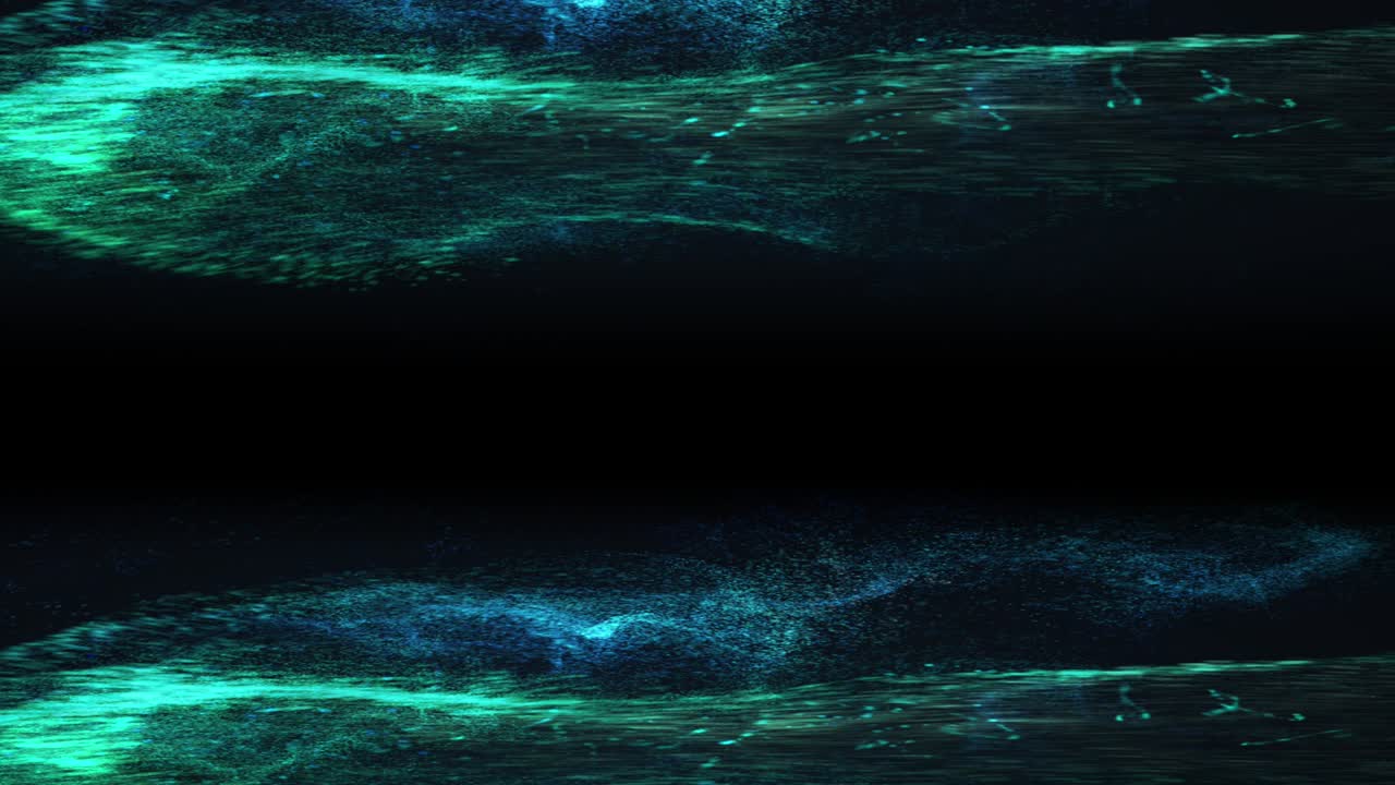 Horizontal motion of blue dust splashes on the black background.