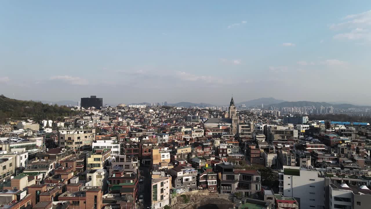 공중 드론 비행 서울 도시 주택 아파트 블록 스카이 라인, 한국