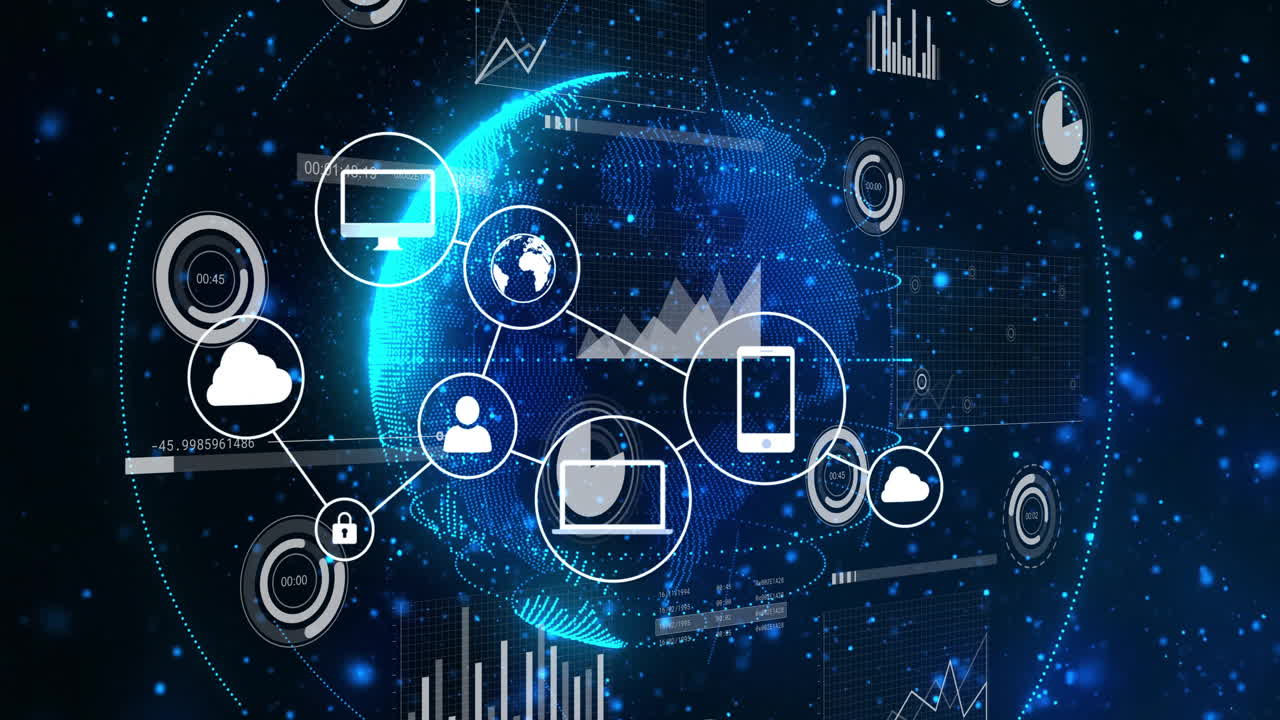 Digital network connections processing over glowing globe background in animation