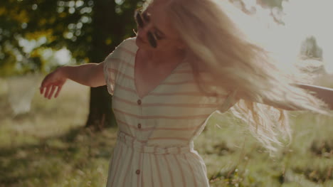 happy attractive joyful woman hippie dancing and walking in the sun 2