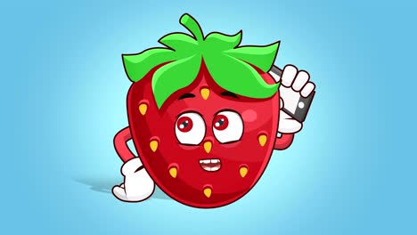 cartoon strawberry face animation call phone with luma matte