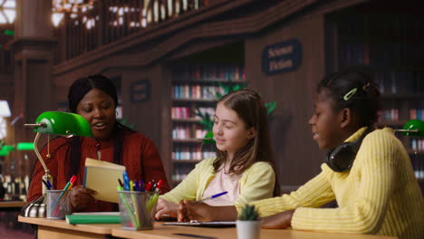 students learning in a library