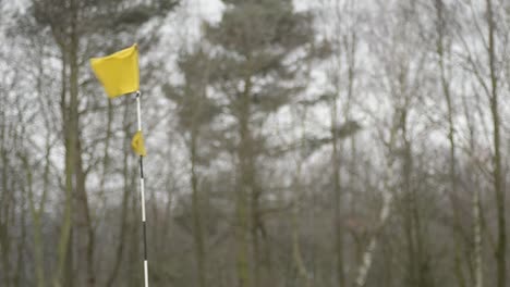 Yellow-golf-flag-blows-on-rural-golf-course