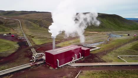 antena de drones sobre la planta de energía geotérmica de krafla en islandia, donde se genera electricidad limpia 5