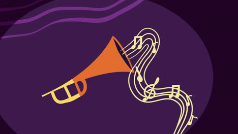 trumpet music instrument with notes animation