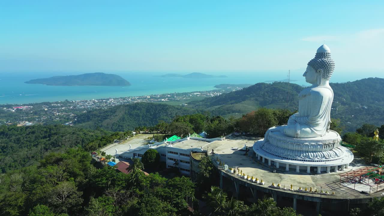 Soaring above Phuket, this drone shot captures the iconic Big Buddha watching over lush hills and turquoise seas—Thailand’s spiritual peace meets cinematic scale.