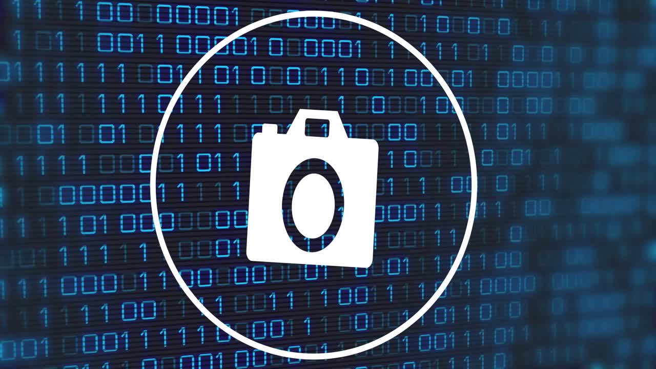 animación del icono de la cámara a través de la codificación binaria.