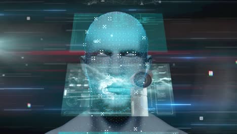 Animation-Der-Datenverarbeitung-über-Dem-Digitalen-Menschlichen-Kopf