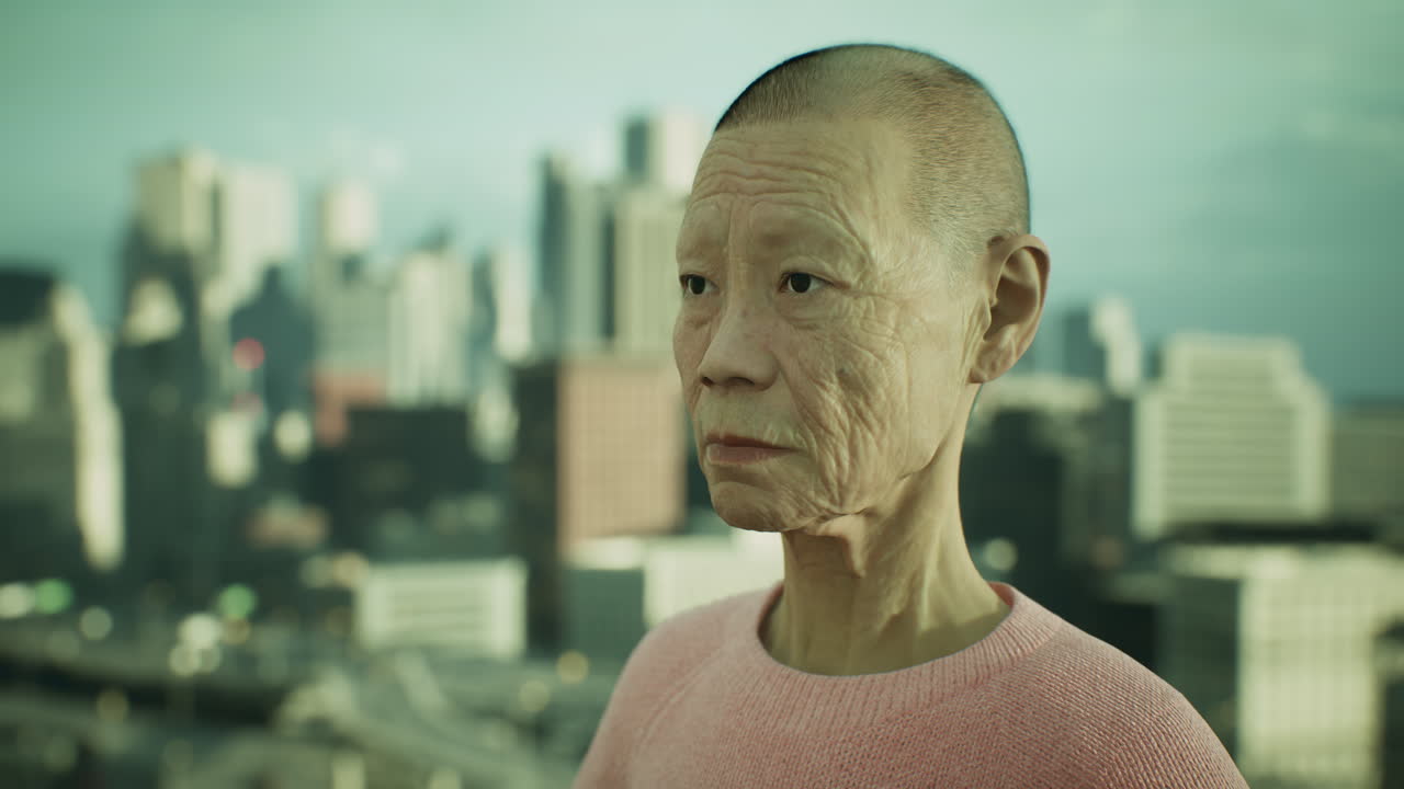 старая азиатка в городе.