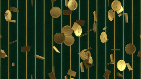 gold background bars bullions and dollars loop tile swirling