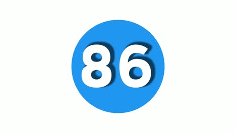 number 86 sign symbol animation motion graphics icon on blue circle white background,cartoon video number for video elements