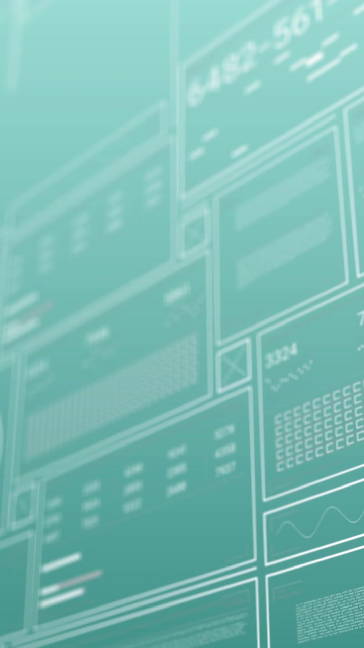 Animazione di elaborazione dati e diagrammi su sfondo verde