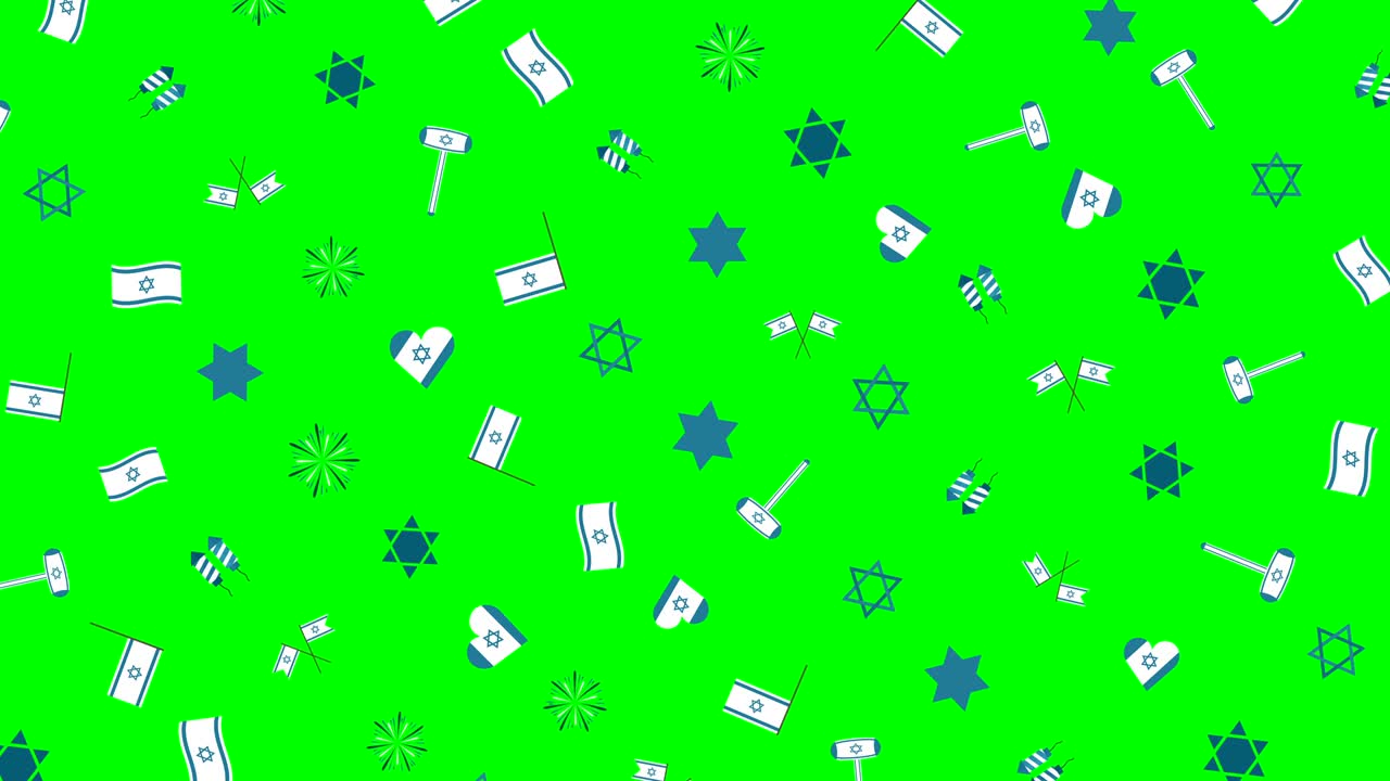이스라엘 독립기념일 휴일 플래트 디자인 전통적인 기호와 함께 애니메이션 배경