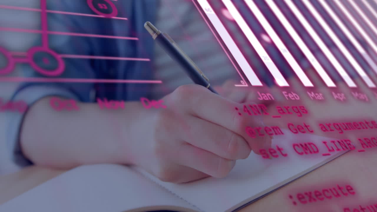 카우카시안 소년의 글쓰기에 대한 금융 데이터 처리의 애니메이션