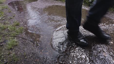 walking through a puddle on a rainy day