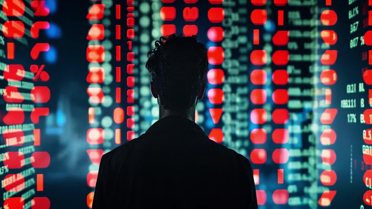 Person Observing Digital Data Matrix