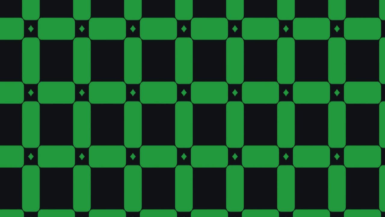 Modern Green Rounded Rectangle Tile Pattern Seamless Symmetrical Grid Design with Black Background and Diamond Accents slide animation