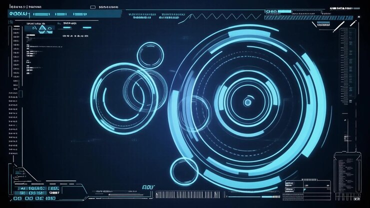 Futuristic Digital Interface with Rotating Circular Data Visualization