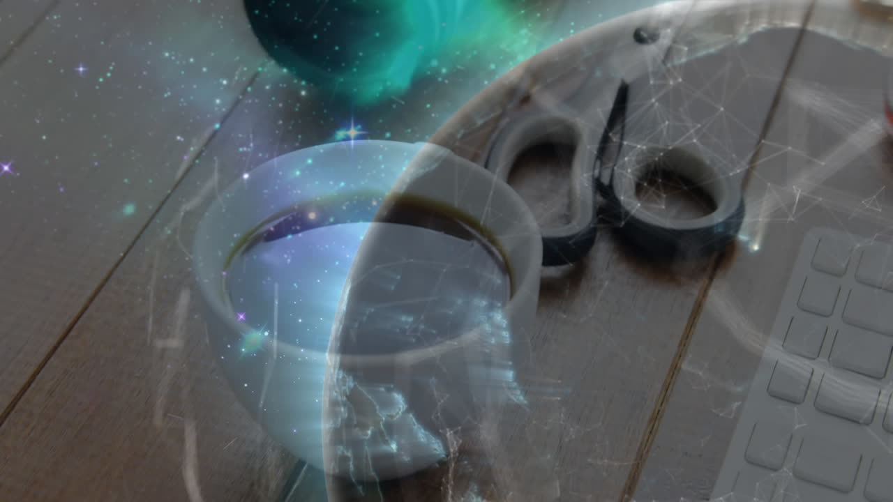 커피 컵 위에 연결 네트워크와 지구의 애니메이션