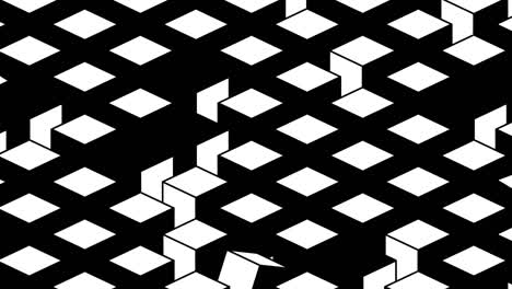 3d render: optical illusion animation. a lattice turns into turning black and white cubes with black edges. seamlessly loopable minimalistic animation.