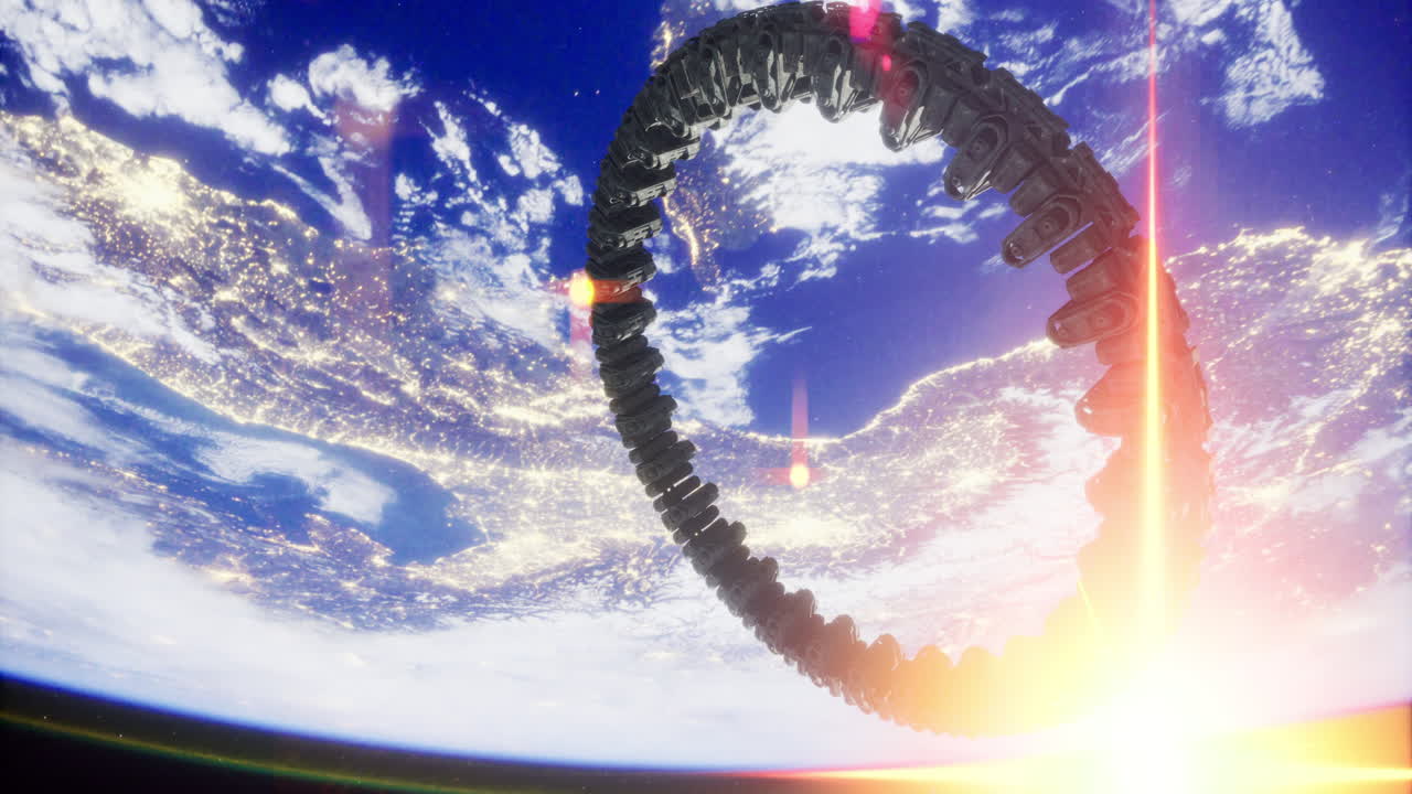 Majestic space station orbiting earth during golden hour