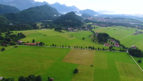 panorama from the air forggensee and schwangau, germany, bavaria