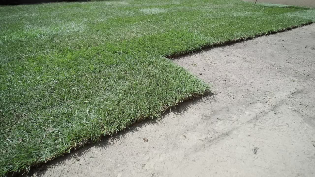 정원사 가 자연 잔디 잔디 를 굴러 놓고 있다