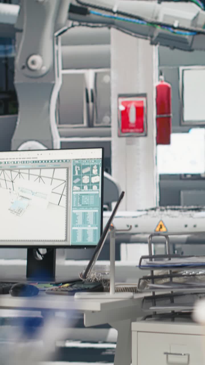 Vertical Video High tech manufacturing environment showing robotics in action